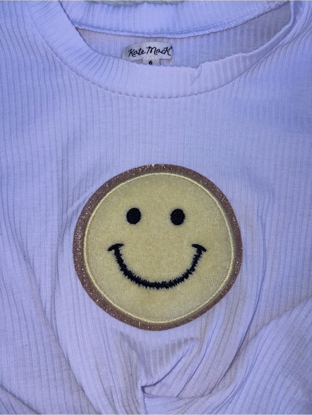 Two Piece Kate Mack Girls 6 Smiley Face Gold Crop Top Terry Cloth Skort Outfit - Picture 2 of 8